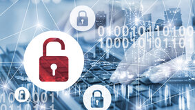 hacker attack and data breach, information leak concept, double exposure futuristic cyber  background with broken lock