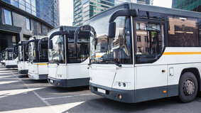 Many Tourist Buses at the Bus Station in the City
