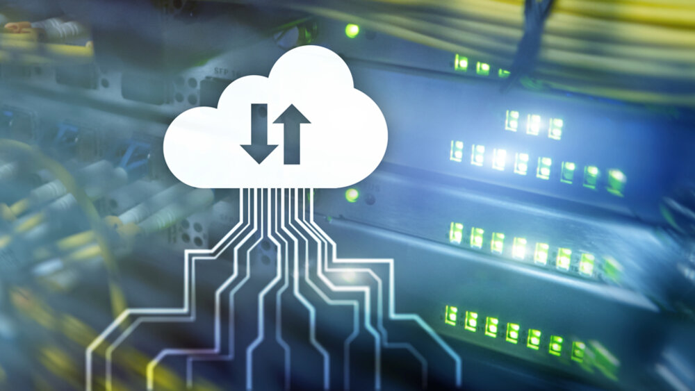 CLoud server and computing, data storage and processing. Internet and technology concept.