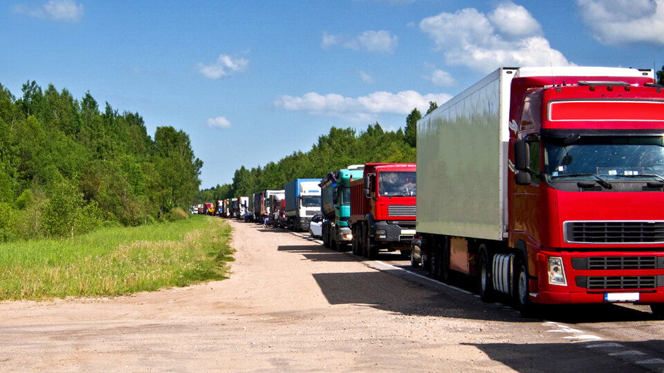Traffic jam congestion. Trucks in a row. Congestion.