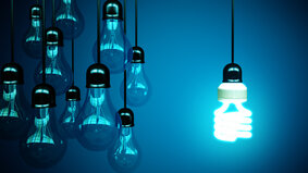 lightbulbs on blue background, idea concept